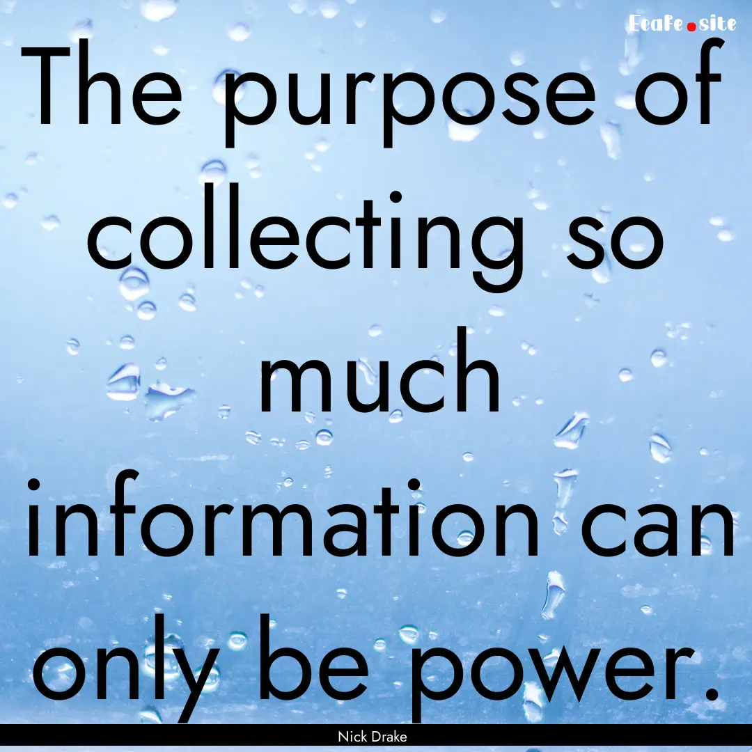 The purpose of collecting so much information.... : Quote by Nick Drake