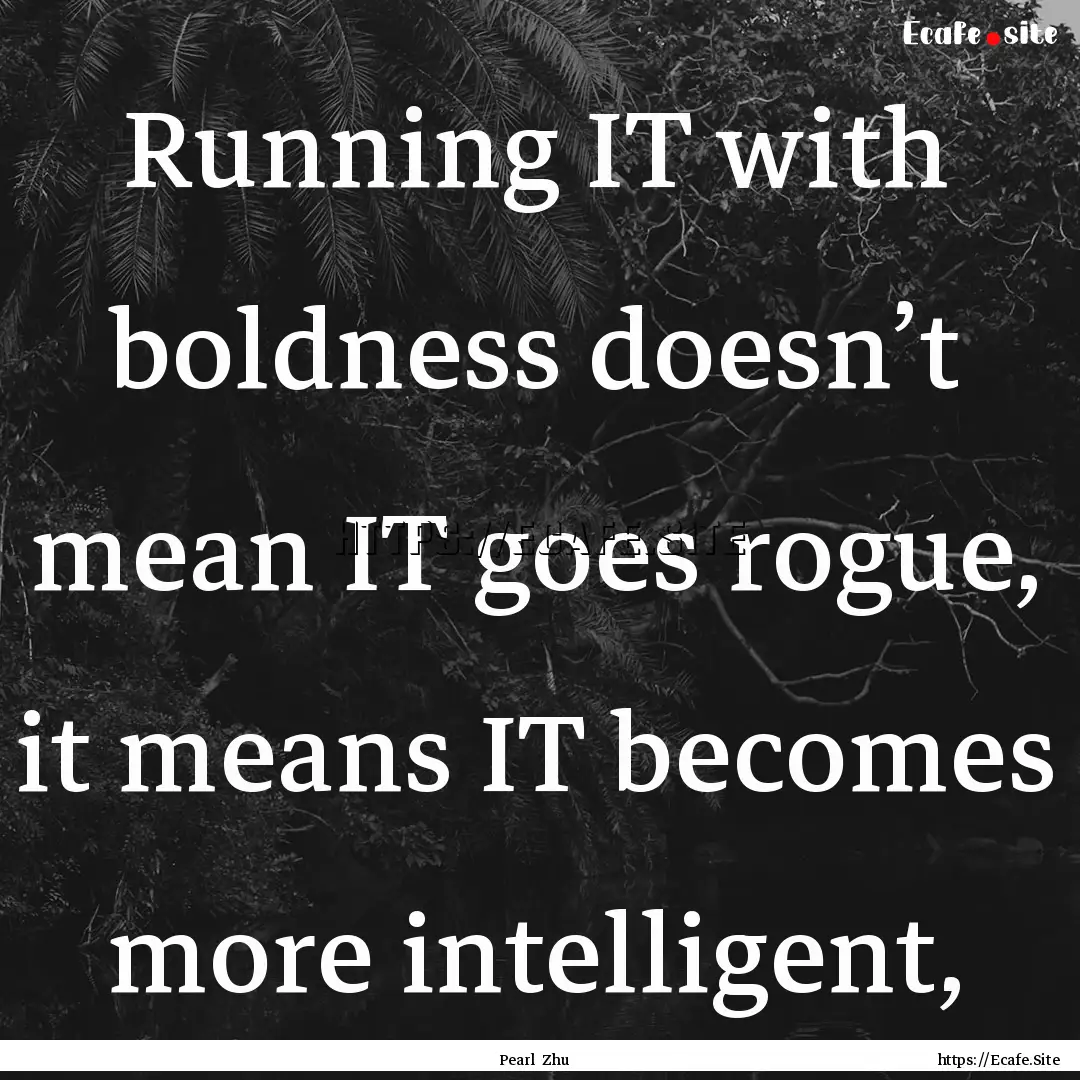 Running IT with boldness doesn’t mean IT.... : Quote by Pearl Zhu