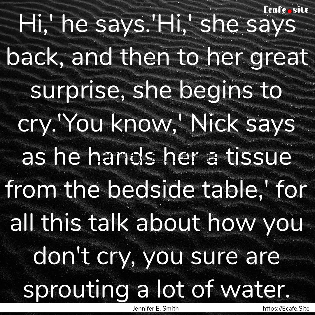 Hi,' he says.'Hi,' she says back, and then.... : Quote by Jennifer E. Smith