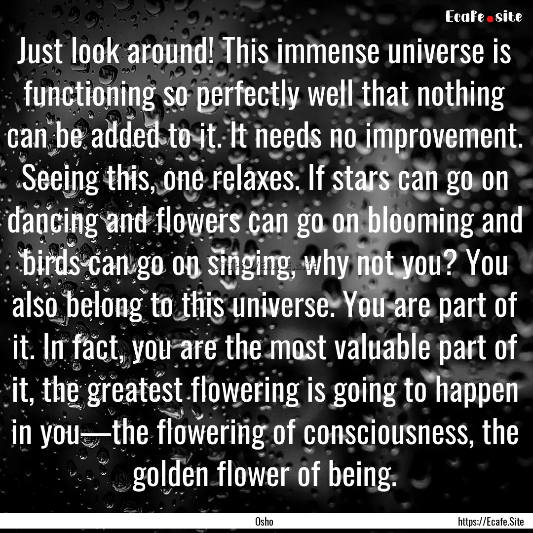 Just look around! This immense universe is.... : Quote by Osho