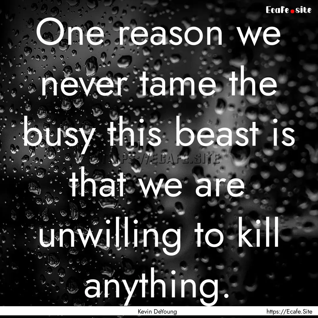 One reason we never tame the busy this beast.... : Quote by Kevin DeYoung