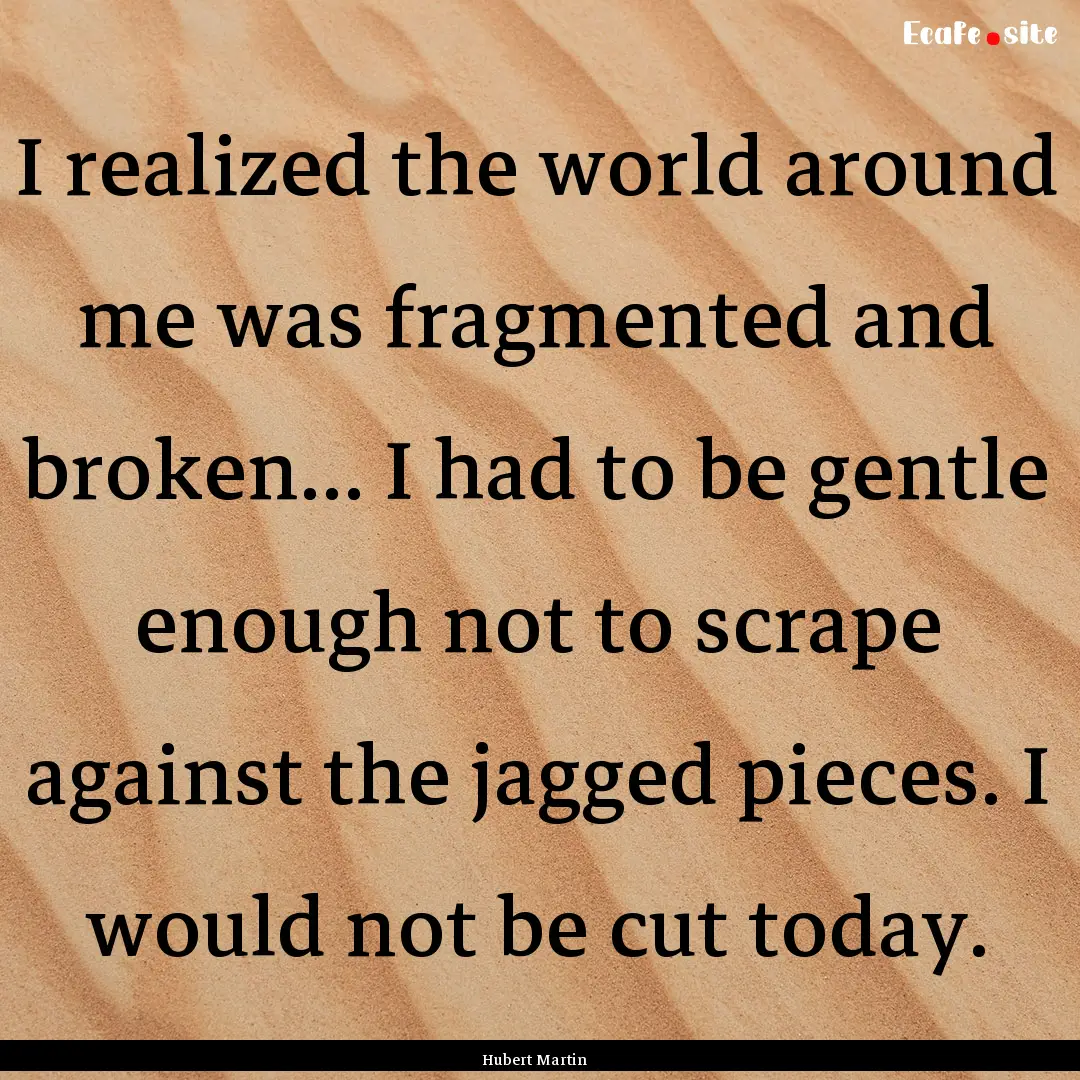 I realized the world around me was fragmented.... : Quote by Hubert Martin