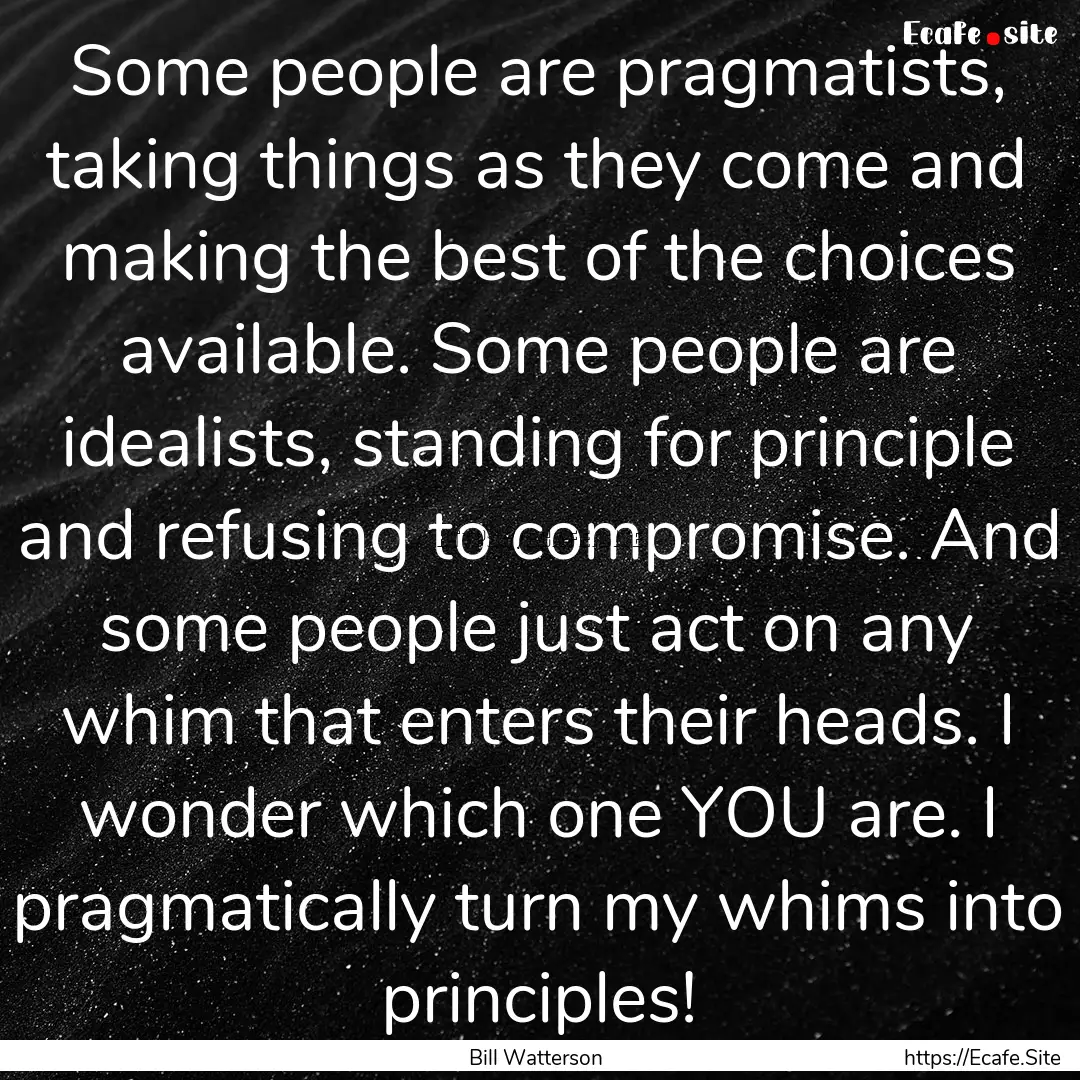 Some people are pragmatists, taking things.... : Quote by Bill Watterson