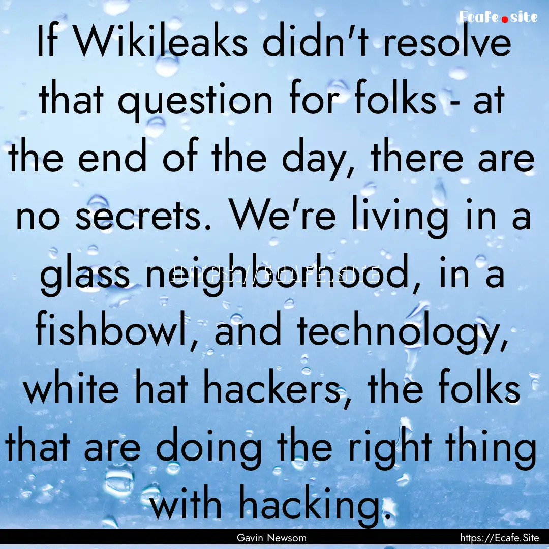 If Wikileaks didn't resolve that question.... : Quote by Gavin Newsom