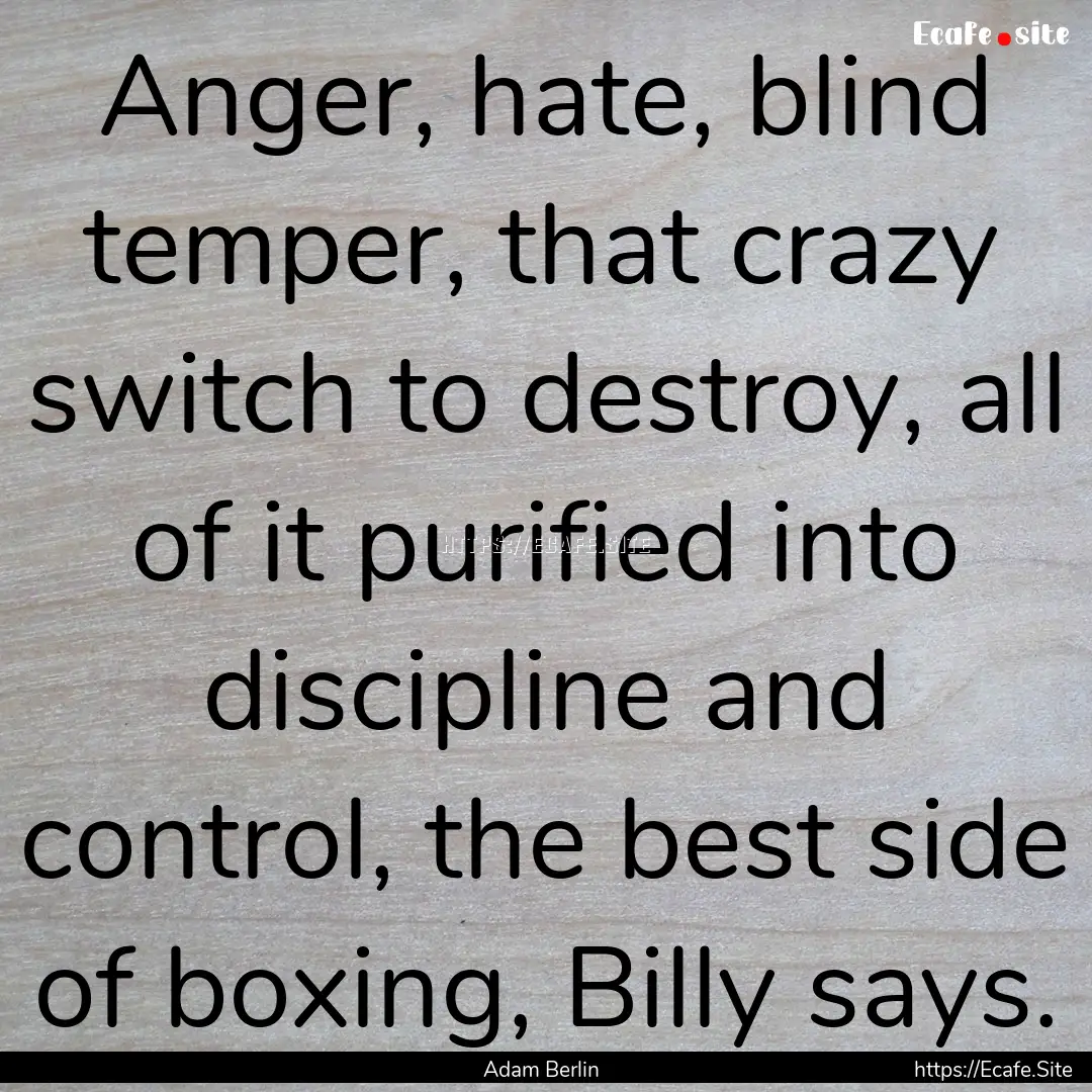 Anger, hate, blind temper, that crazy switch.... : Quote by Adam Berlin