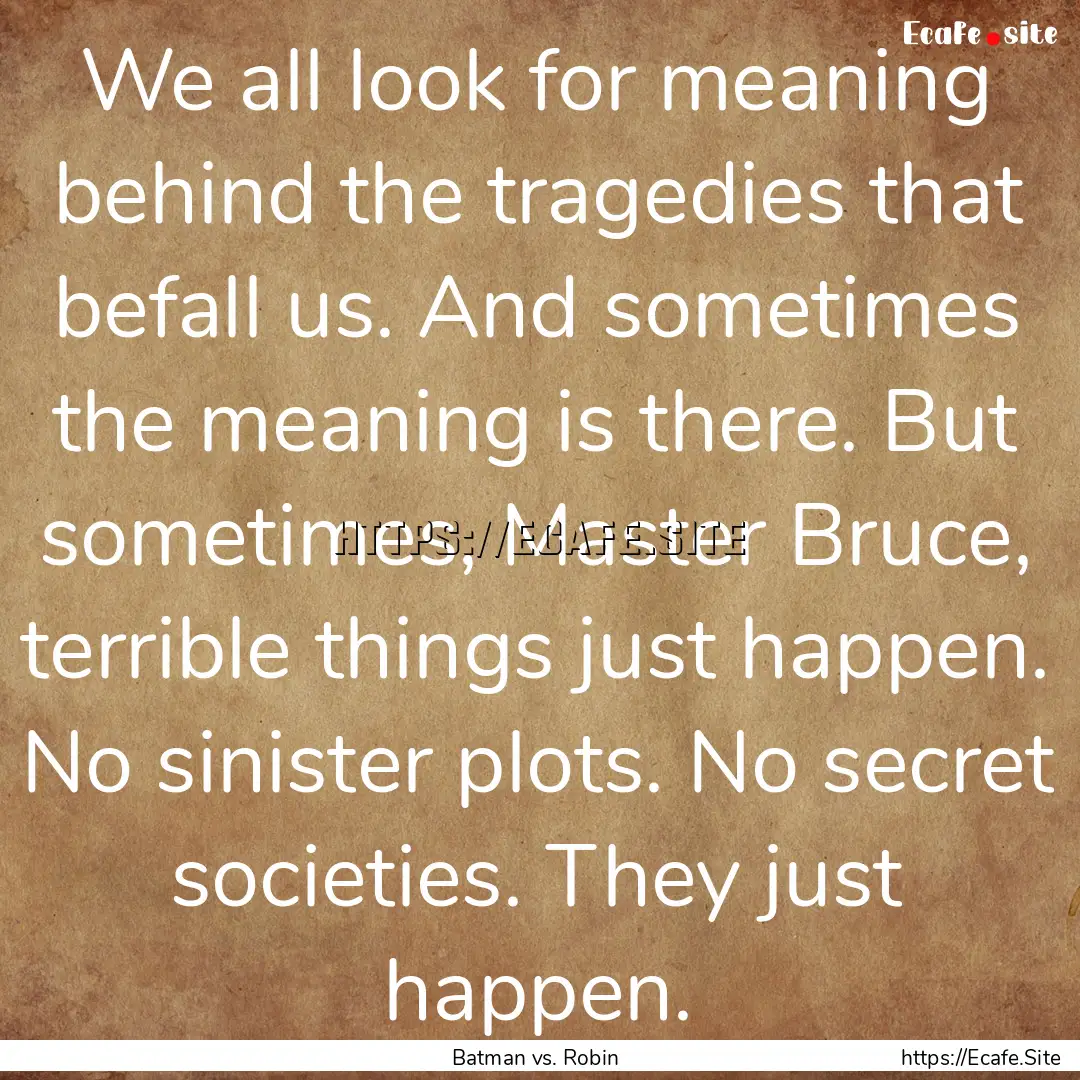 We all look for meaning behind the tragedies.... : Quote by Batman vs. Robin