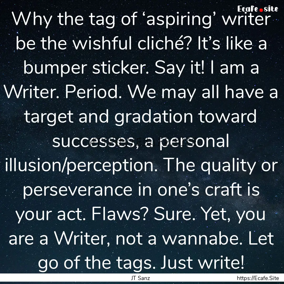 Why the tag of ‘aspiring’ writer be the.... : Quote by JT Sanz