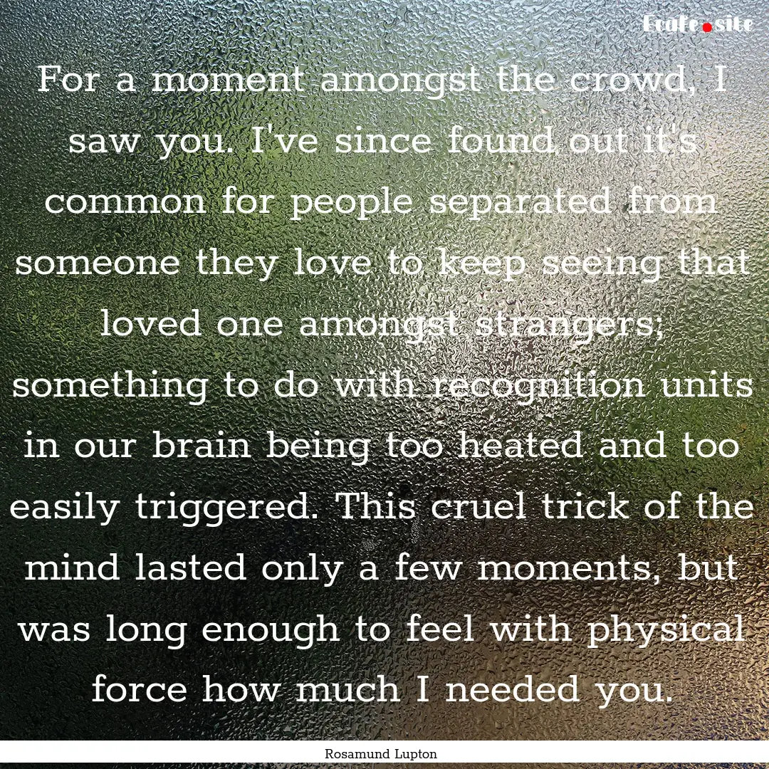 For a moment amongst the crowd, I saw you..... : Quote by Rosamund Lupton