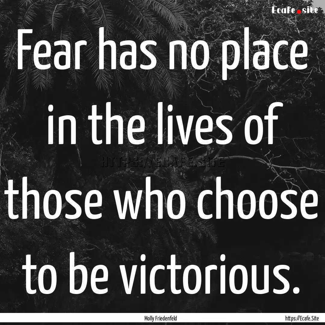 Fear has no place in the lives of those who.... : Quote by Molly Friedenfeld