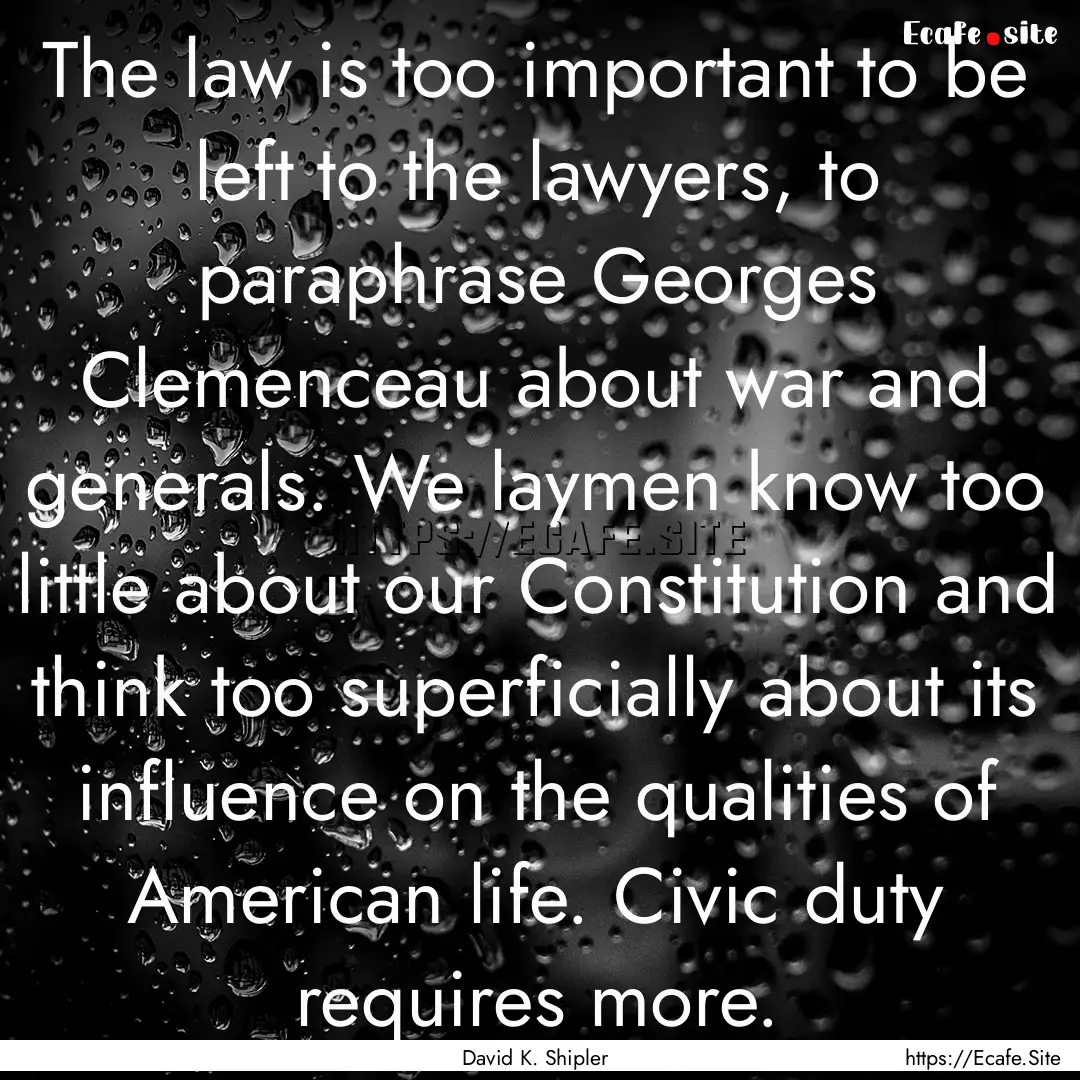 The law is too important to be left to the.... : Quote by David K. Shipler