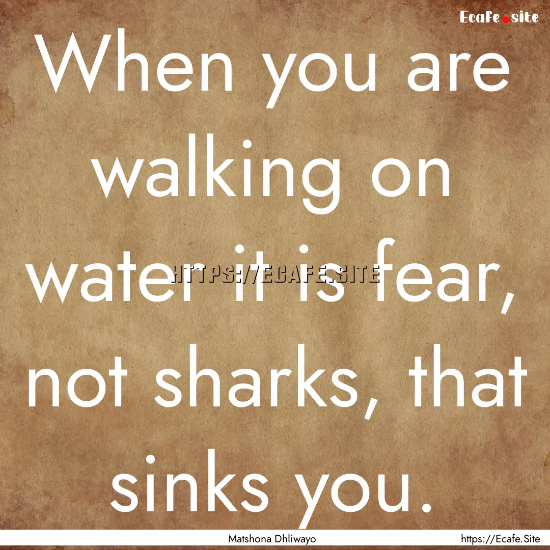 When you are walking on water it is fear,.... : Quote by Matshona Dhliwayo