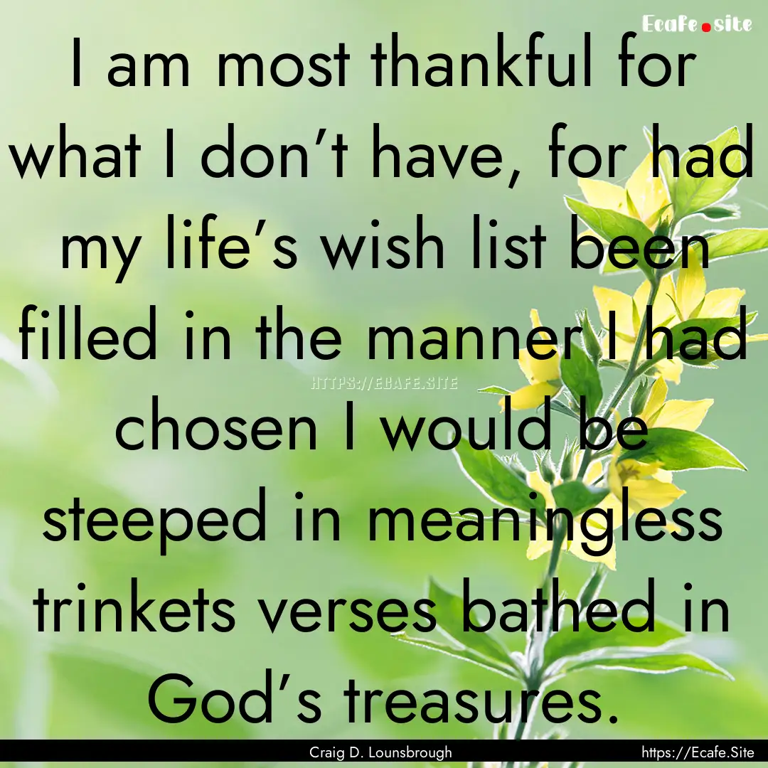 I am most thankful for what I don’t have,.... : Quote by Craig D. Lounsbrough