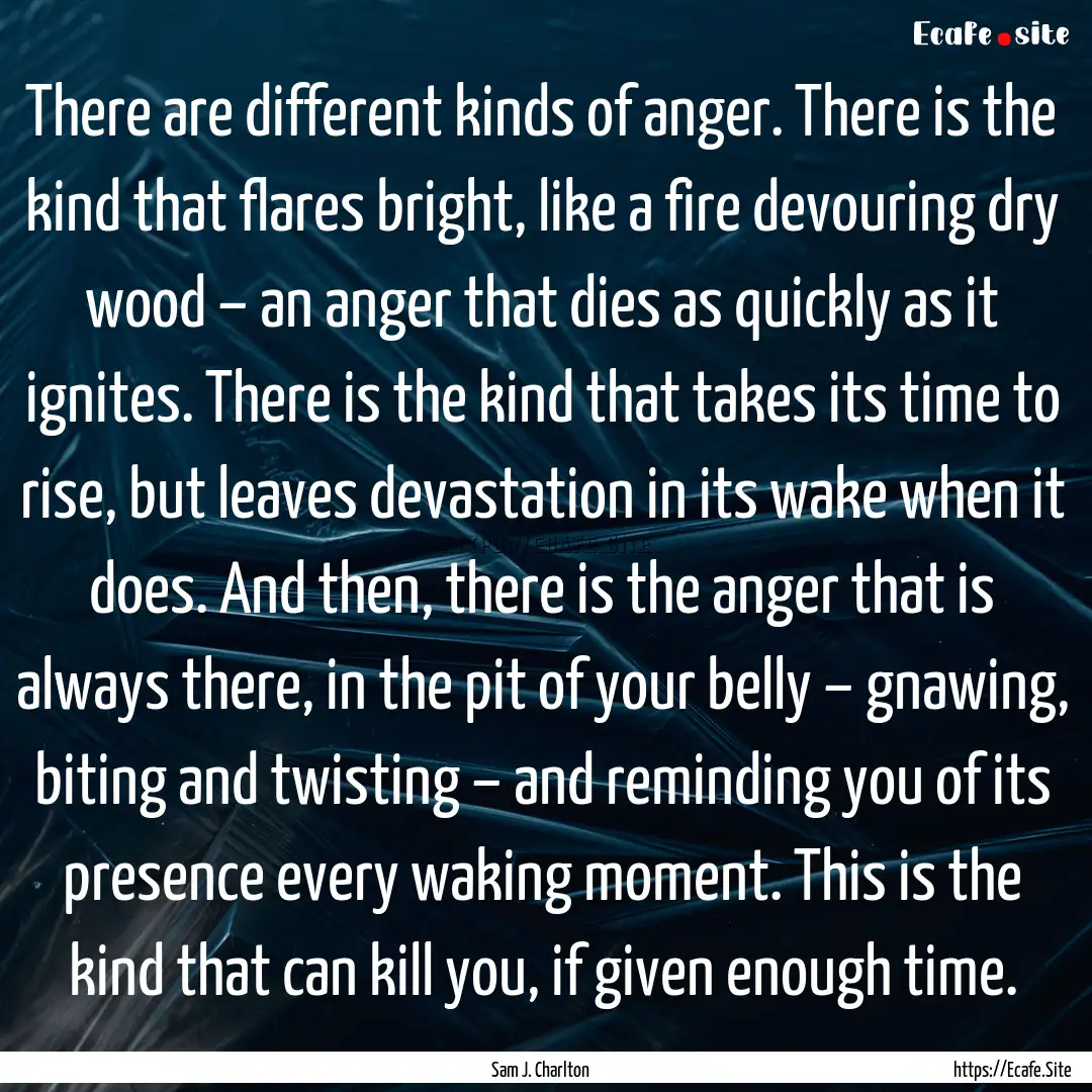 There are different kinds of anger. There.... : Quote by Sam J. Charlton