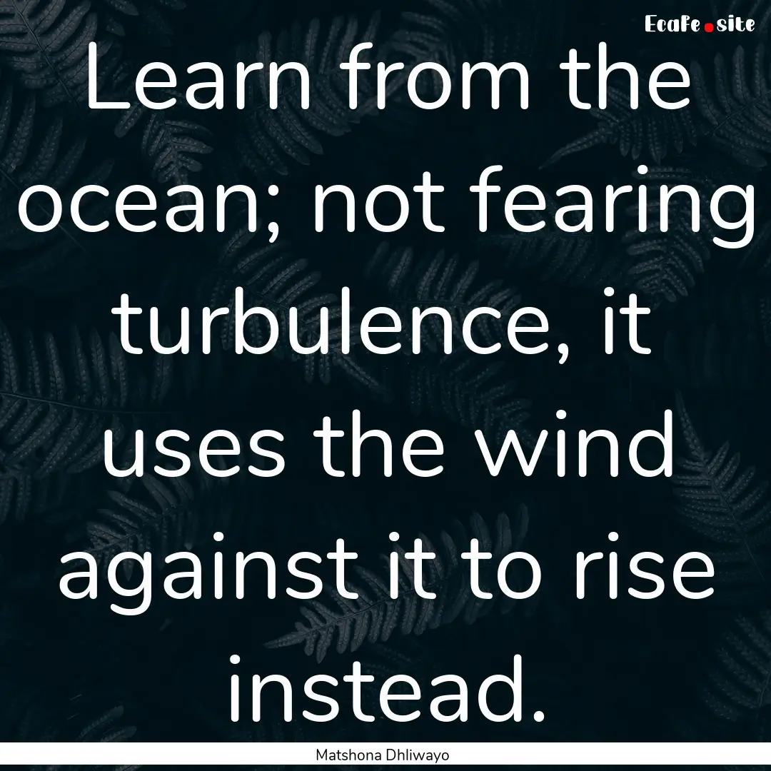 Learn from the ocean; not fearing turbulence,.... : Quote by Matshona Dhliwayo