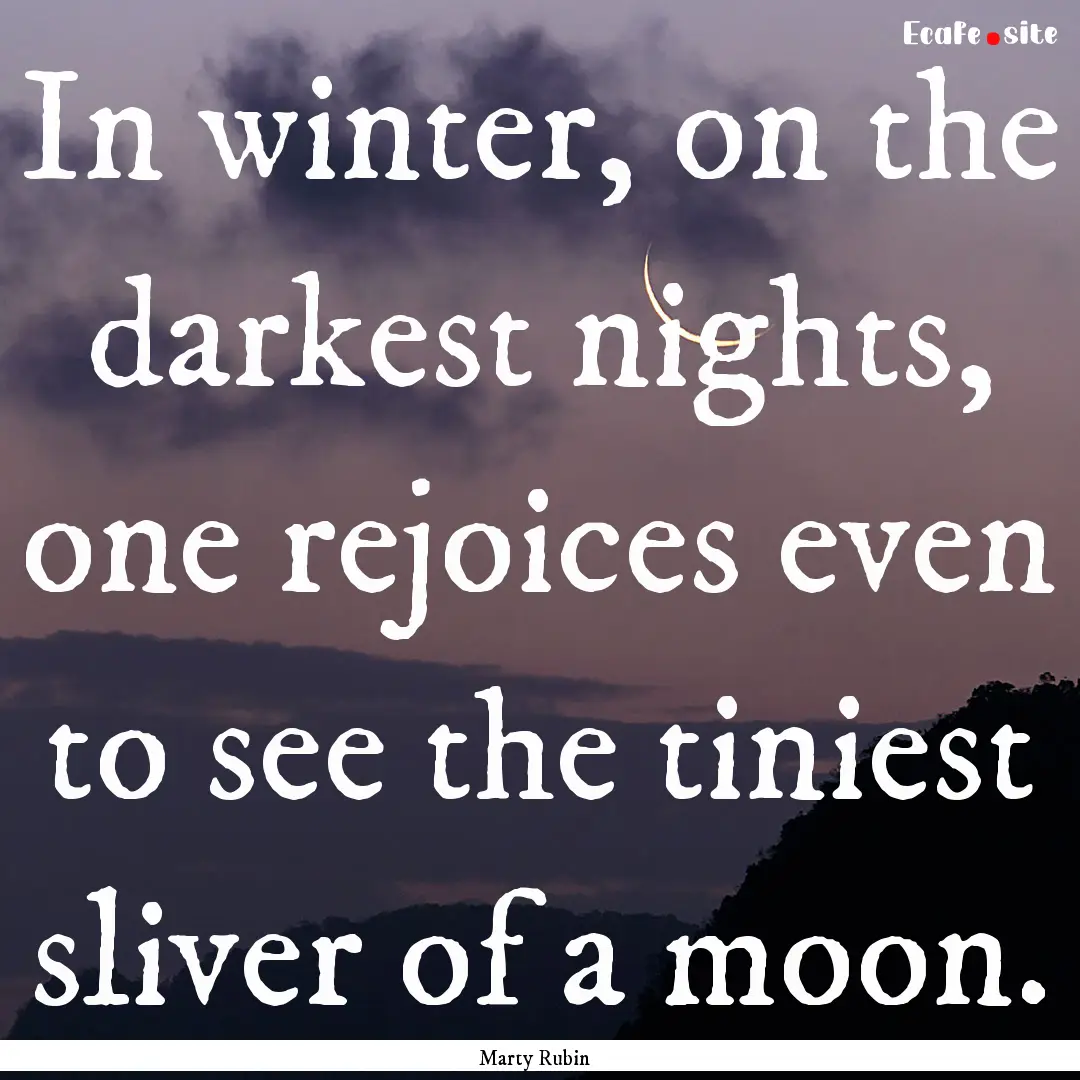 In winter, on the darkest nights, one rejoices.... : Quote by Marty Rubin