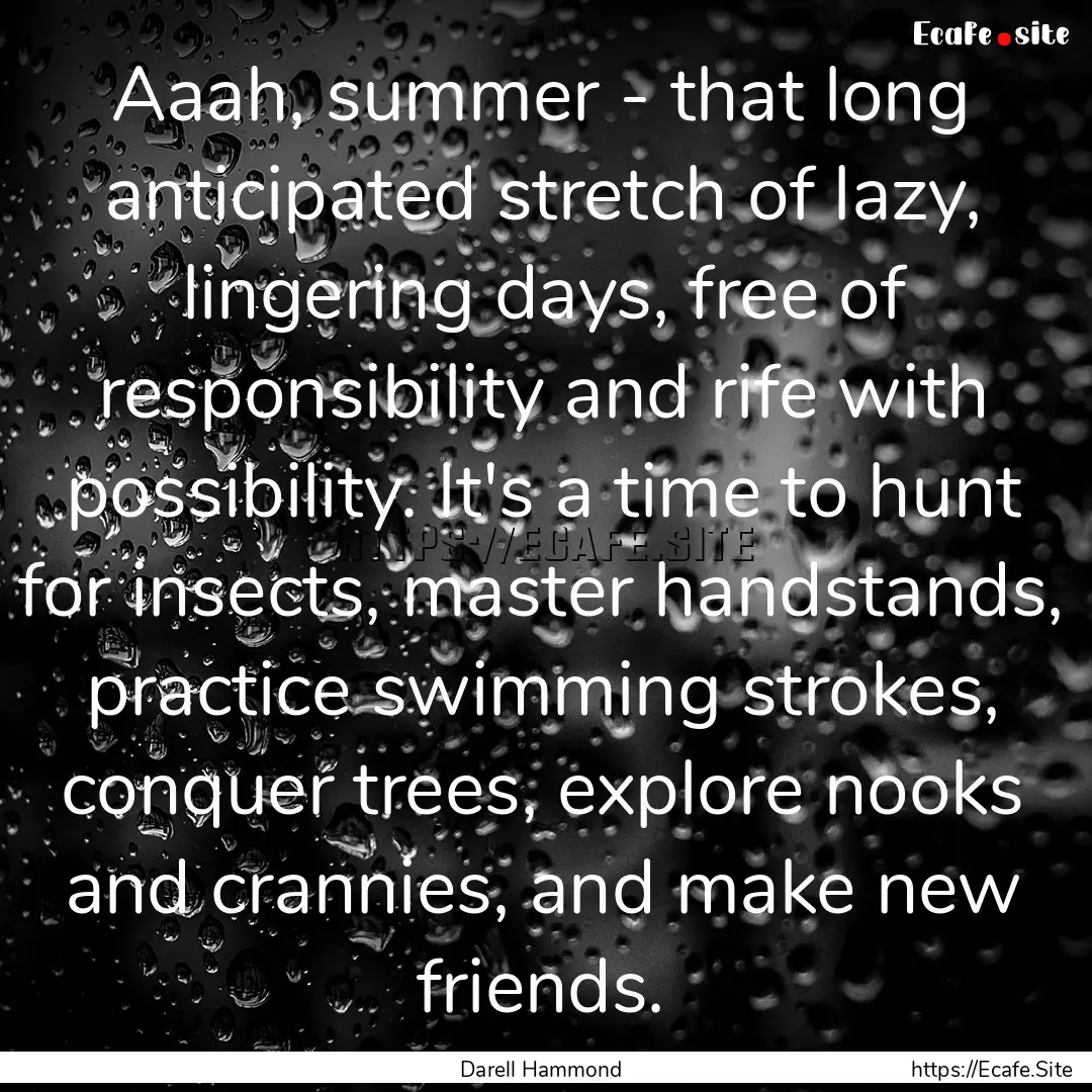 Aaah, summer - that long anticipated stretch.... : Quote by Darell Hammond