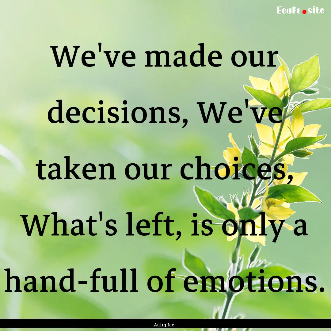 We've made our decisions, We've taken our.... : Quote by Auliq Ice