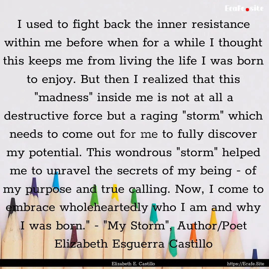 I used to fight back the inner resistance.... : Quote by Elizabeth E. Castillo