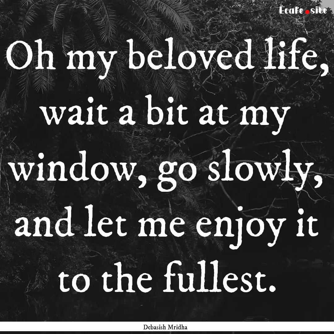 Oh my beloved life, wait a bit at my window,.... : Quote by Debasish Mridha