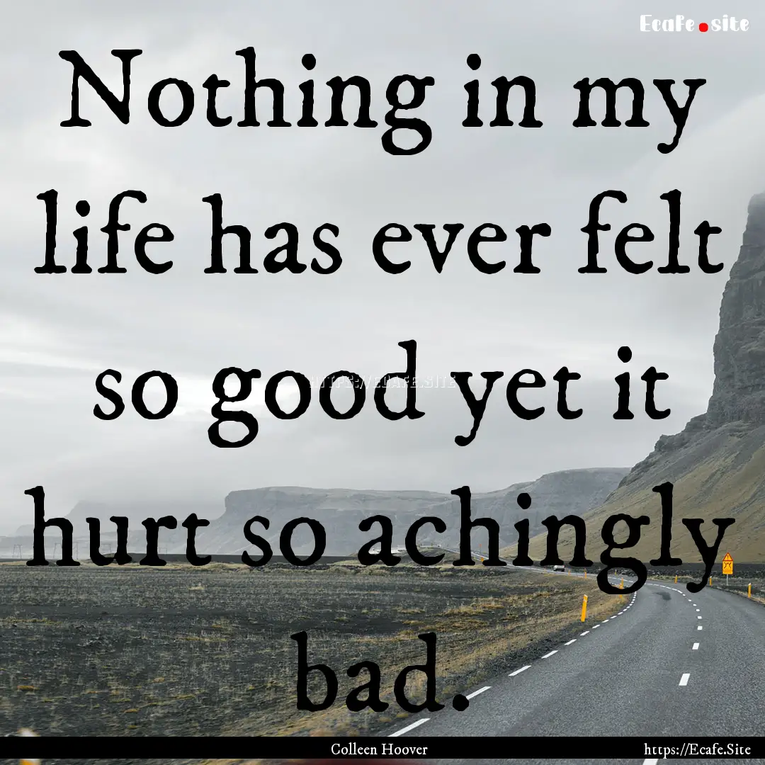 Nothing in my life has ever felt so good.... : Quote by Colleen Hoover