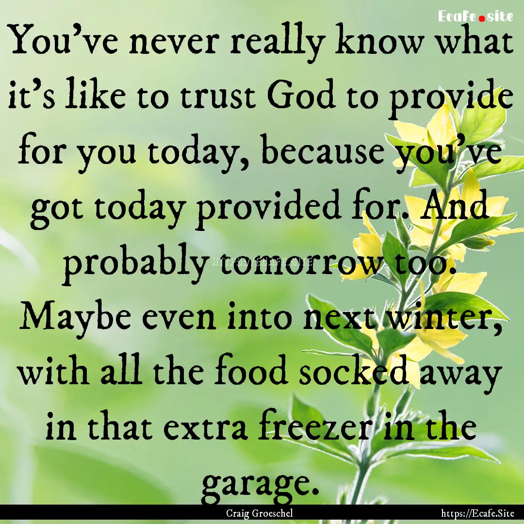 You've never really know what it's like to.... : Quote by Craig Groeschel