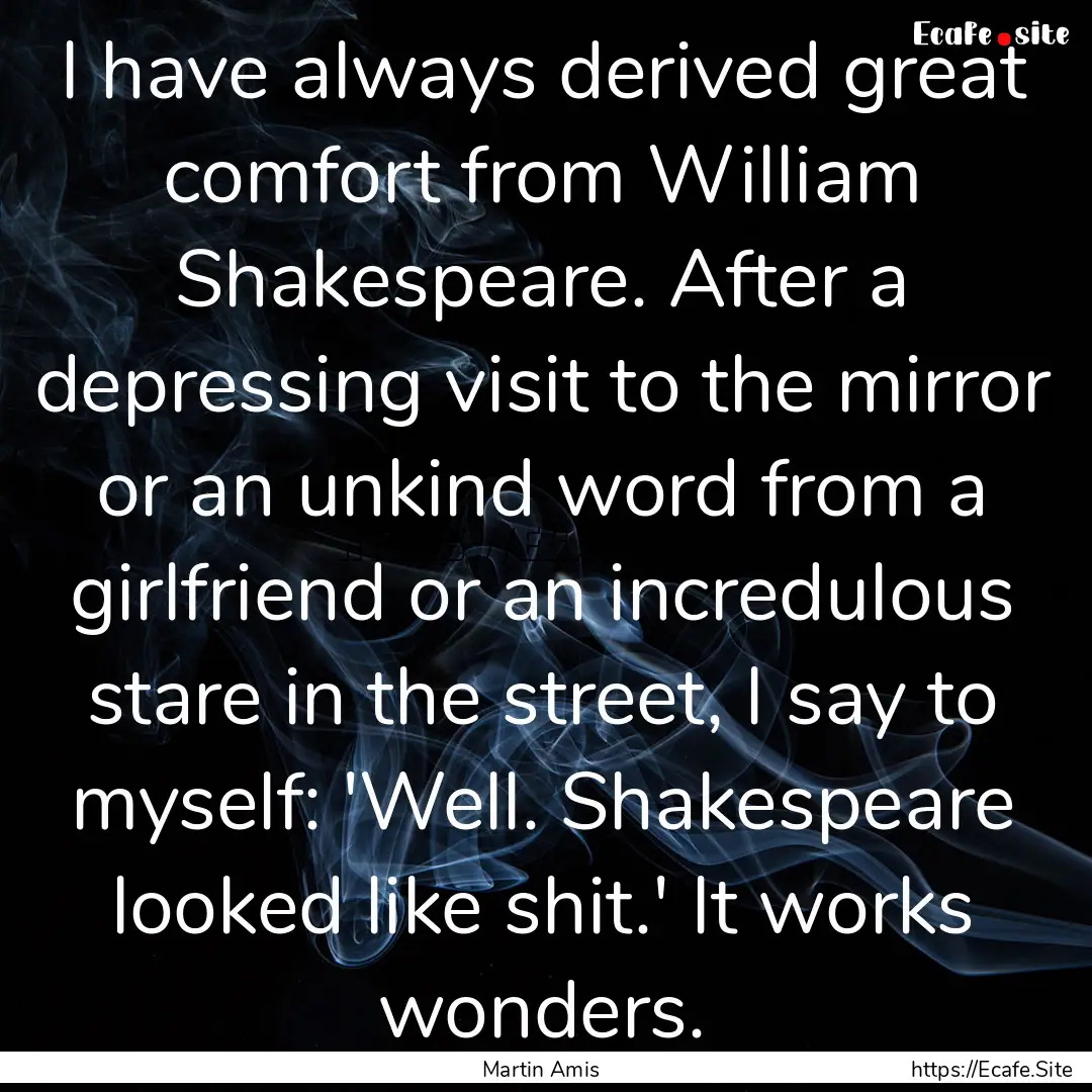 I have always derived great comfort from.... : Quote by Martin Amis