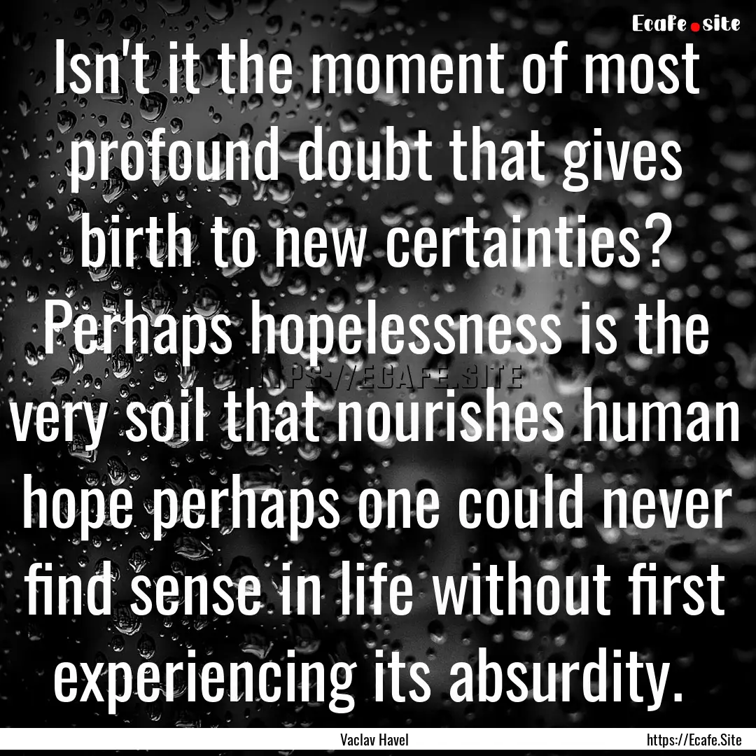 Isn't it the moment of most profound doubt.... : Quote by Vaclav Havel