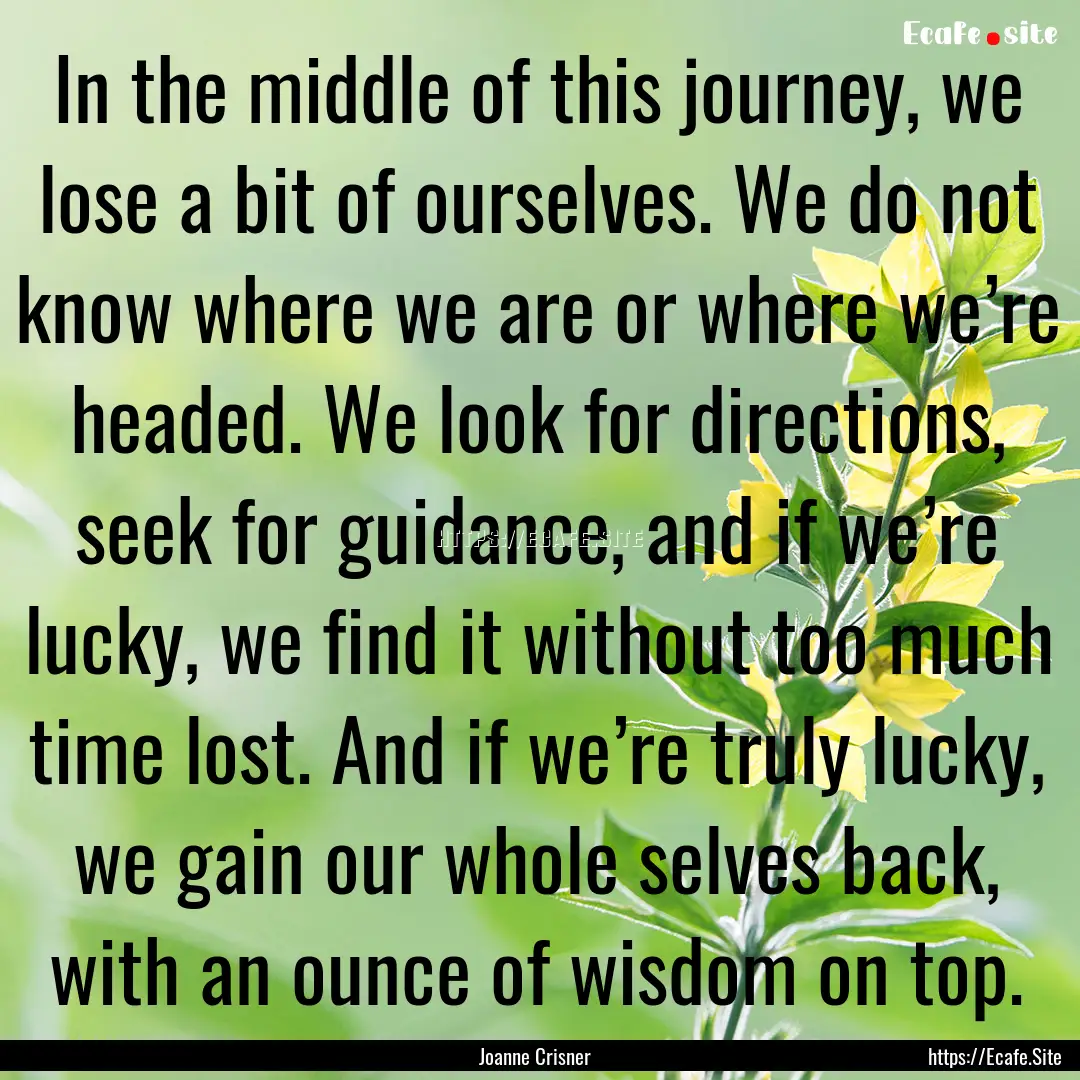 In the middle of this journey, we lose a.... : Quote by Joanne Crisner