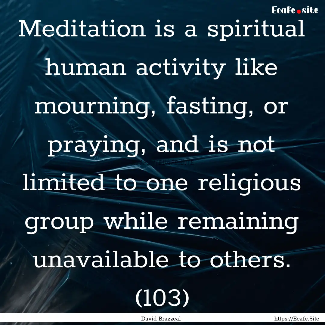 Meditation is a spiritual human activity.... : Quote by David Brazzeal