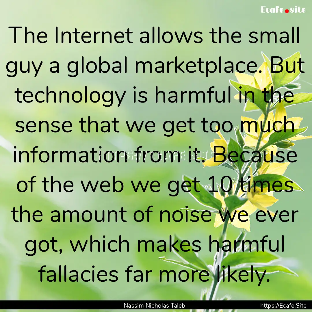 The Internet allows the small guy a global.... : Quote by Nassim Nicholas Taleb