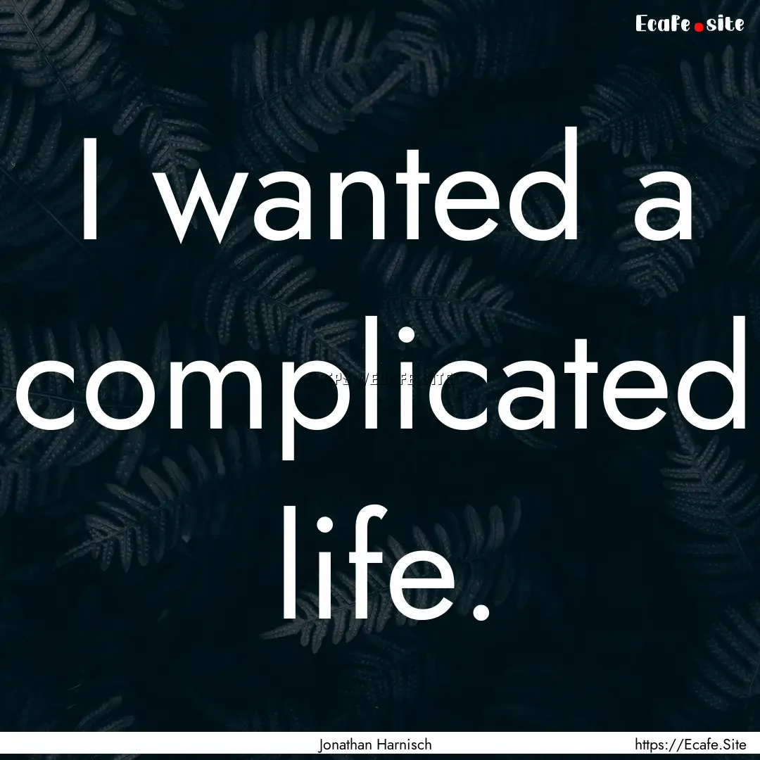 I wanted a complicated life. : Quote by Jonathan Harnisch