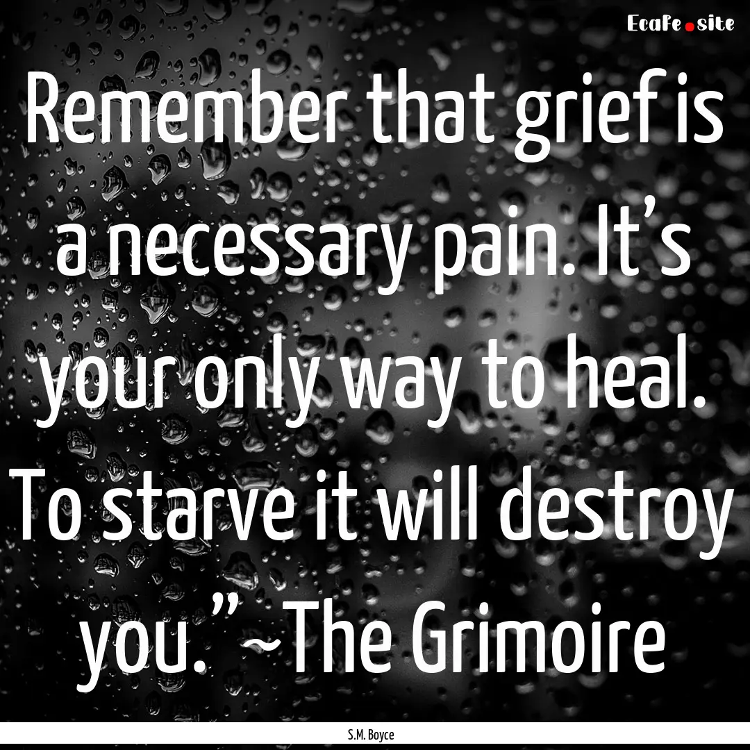 Remember that grief is a necessary pain..... : Quote by S.M. Boyce