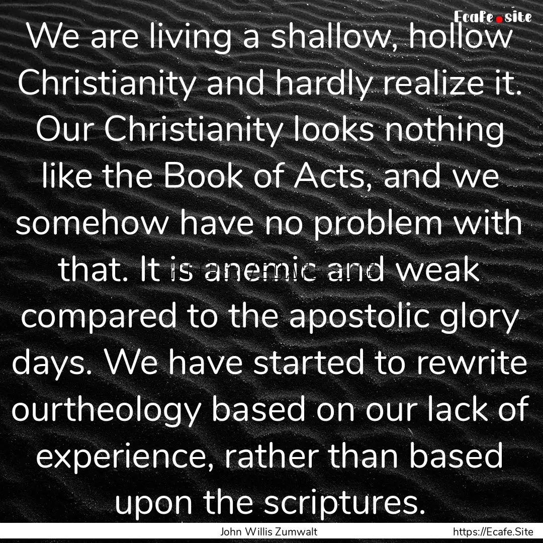 We are living a shallow, hollow Christianity.... : Quote by John Willis Zumwalt