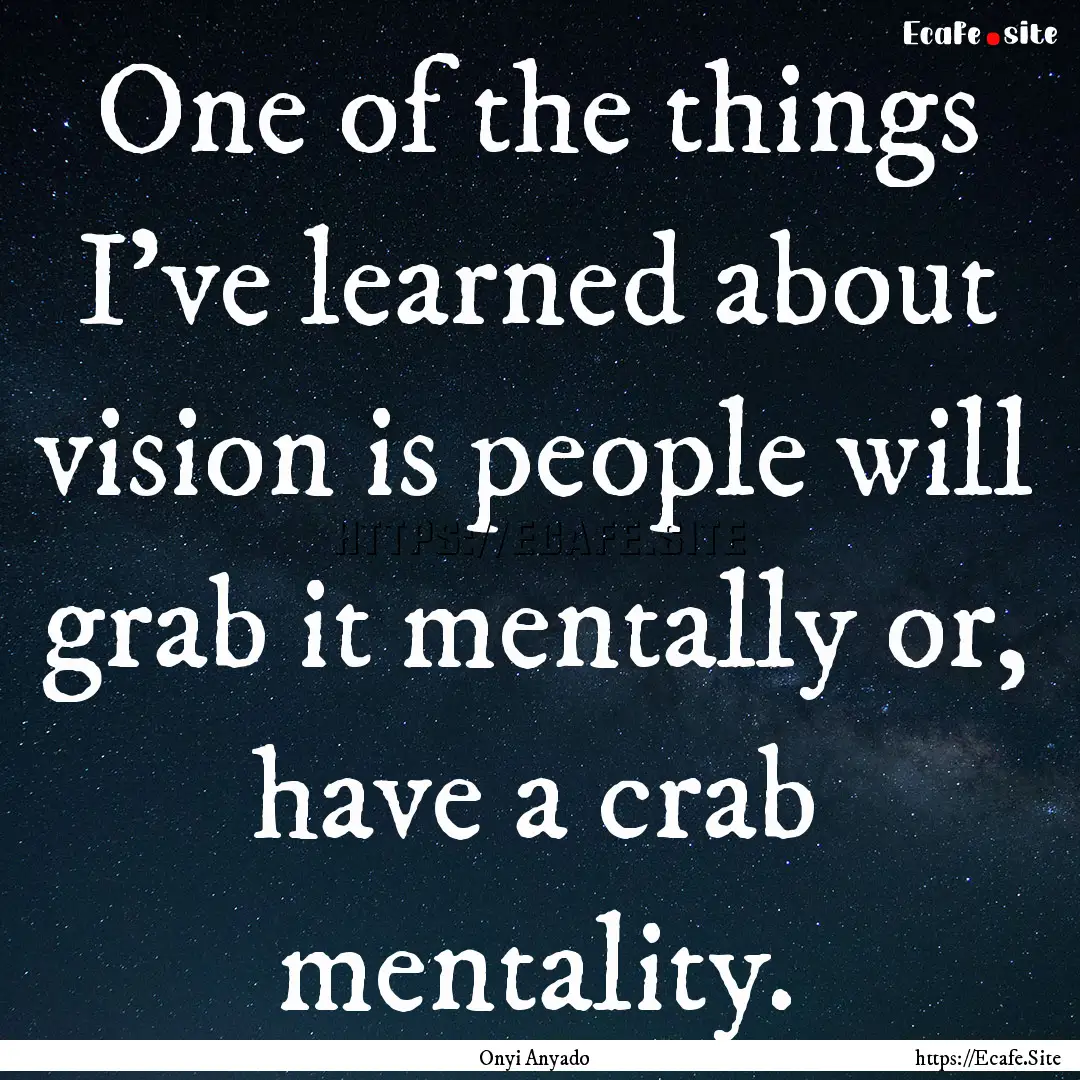 One of the things I’ve learned about vision.... : Quote by Onyi Anyado