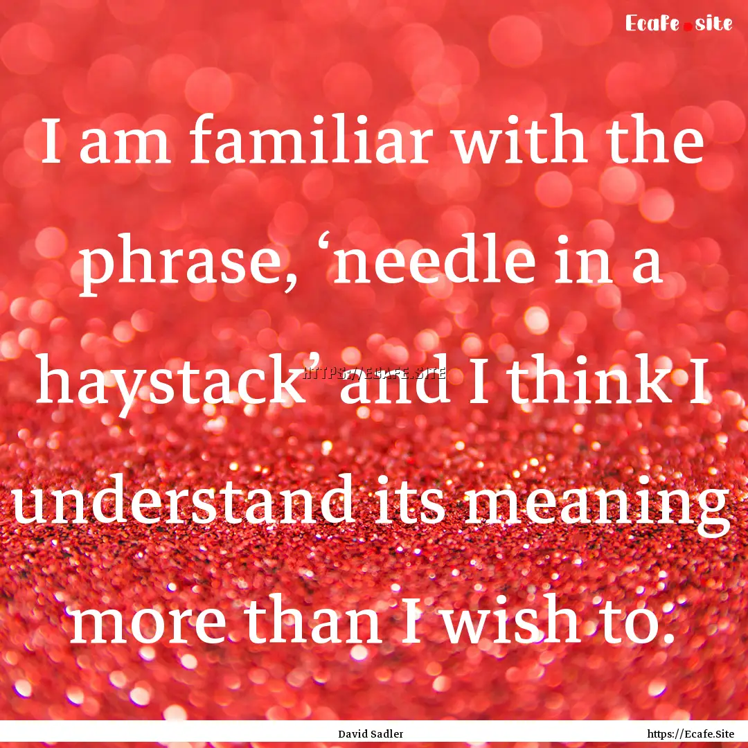 I am familiar with the phrase, ‘needle.... : Quote by David Sadler