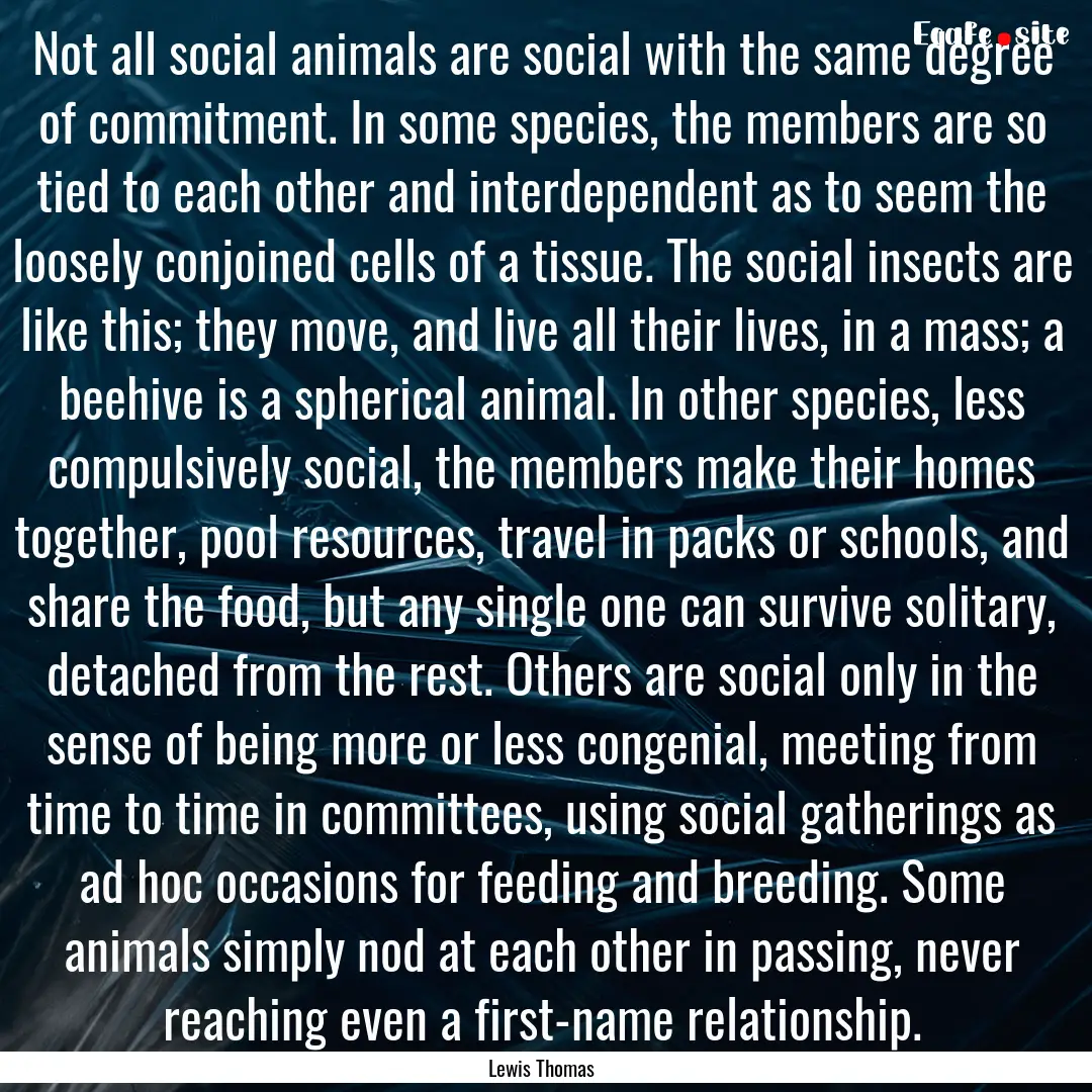 Not all social animals are social with the.... : Quote by Lewis Thomas