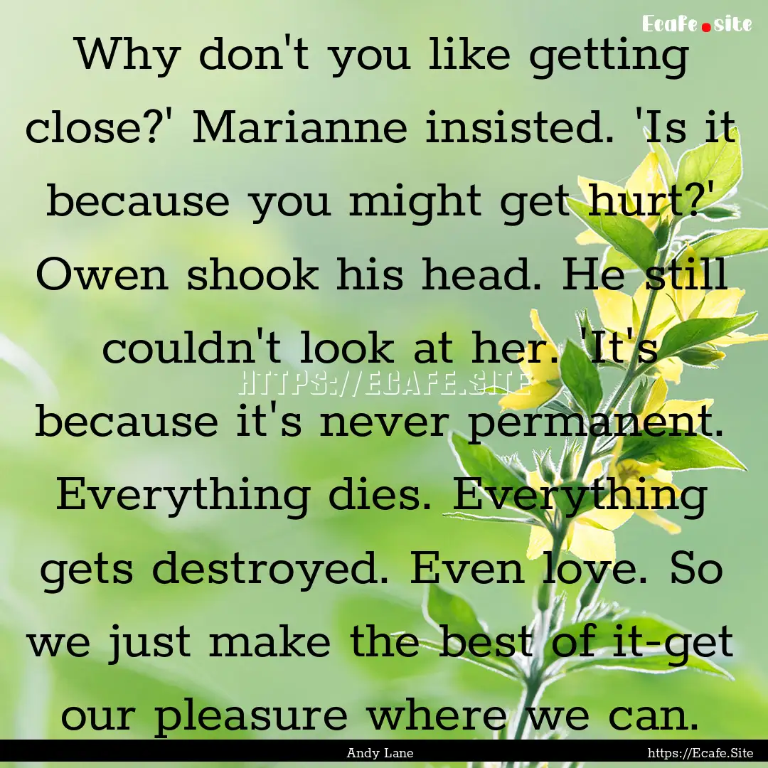 Why don't you like getting close?' Marianne.... : Quote by Andy Lane