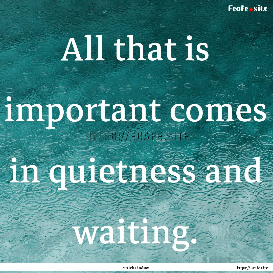 All that is important comes in quietness.... : Quote by Patrick Lindsay