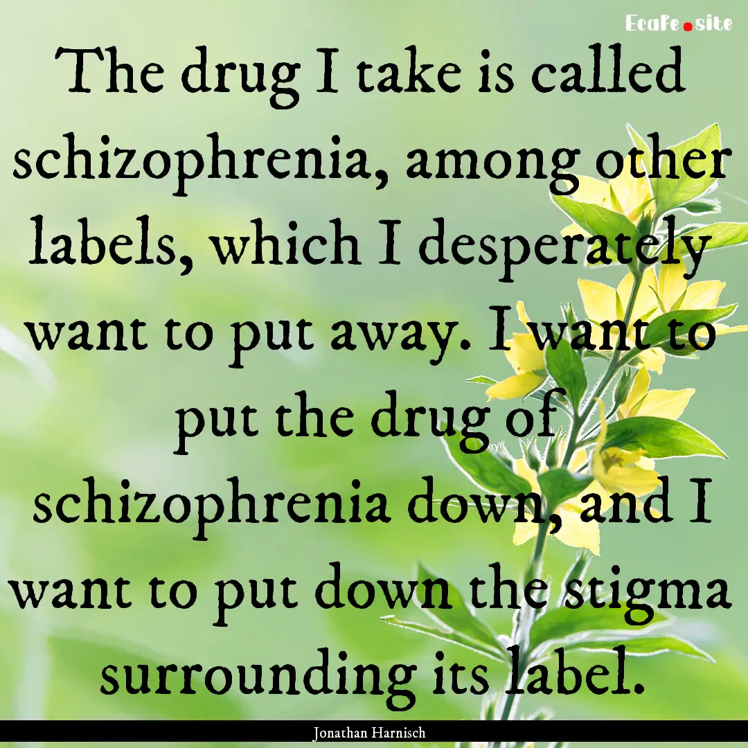 The drug I take is called schizophrenia,.... : Quote by Jonathan Harnisch