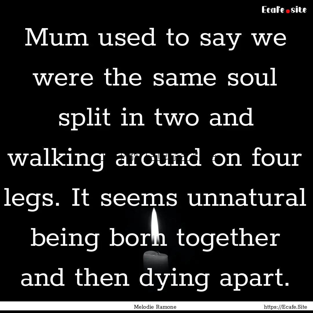 Mum used to say we were the same soul split.... : Quote by Melodie Ramone