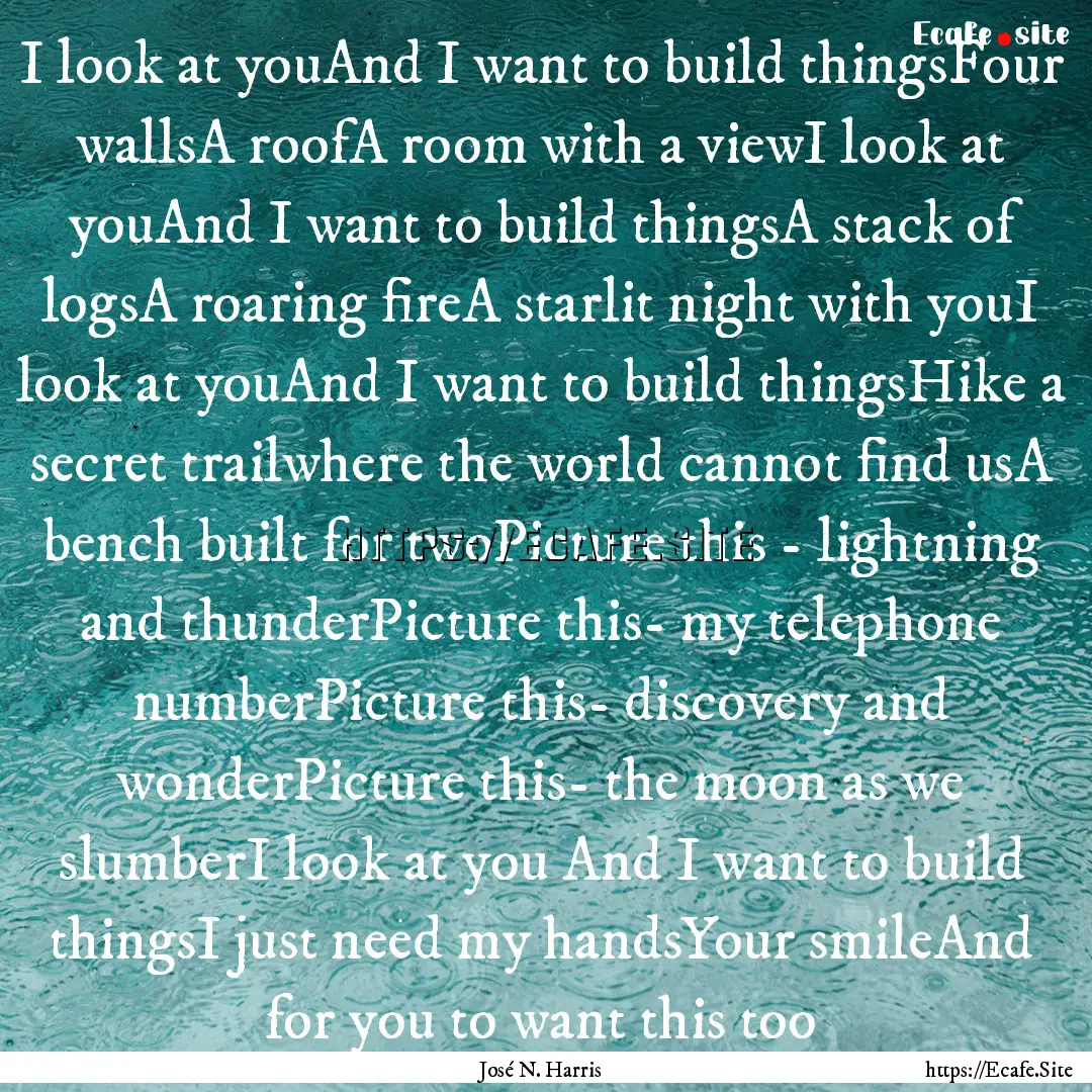 I look at youAnd I want to build thingsFour.... : Quote by José N. Harris