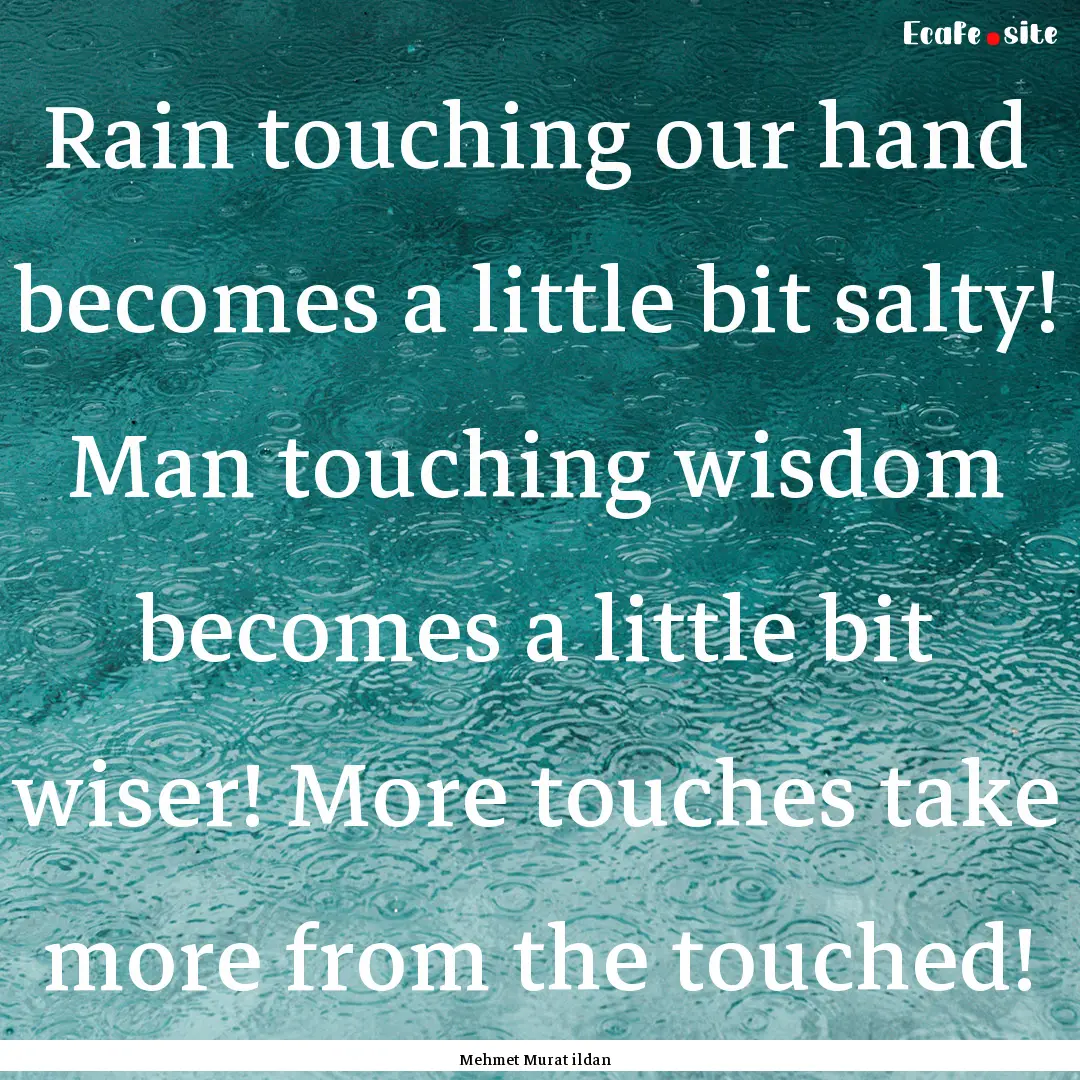 Rain touching our hand becomes a little bit.... : Quote by Mehmet Murat ildan