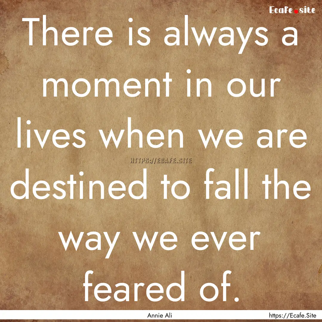 There is always a moment in our lives when.... : Quote by Annie Ali