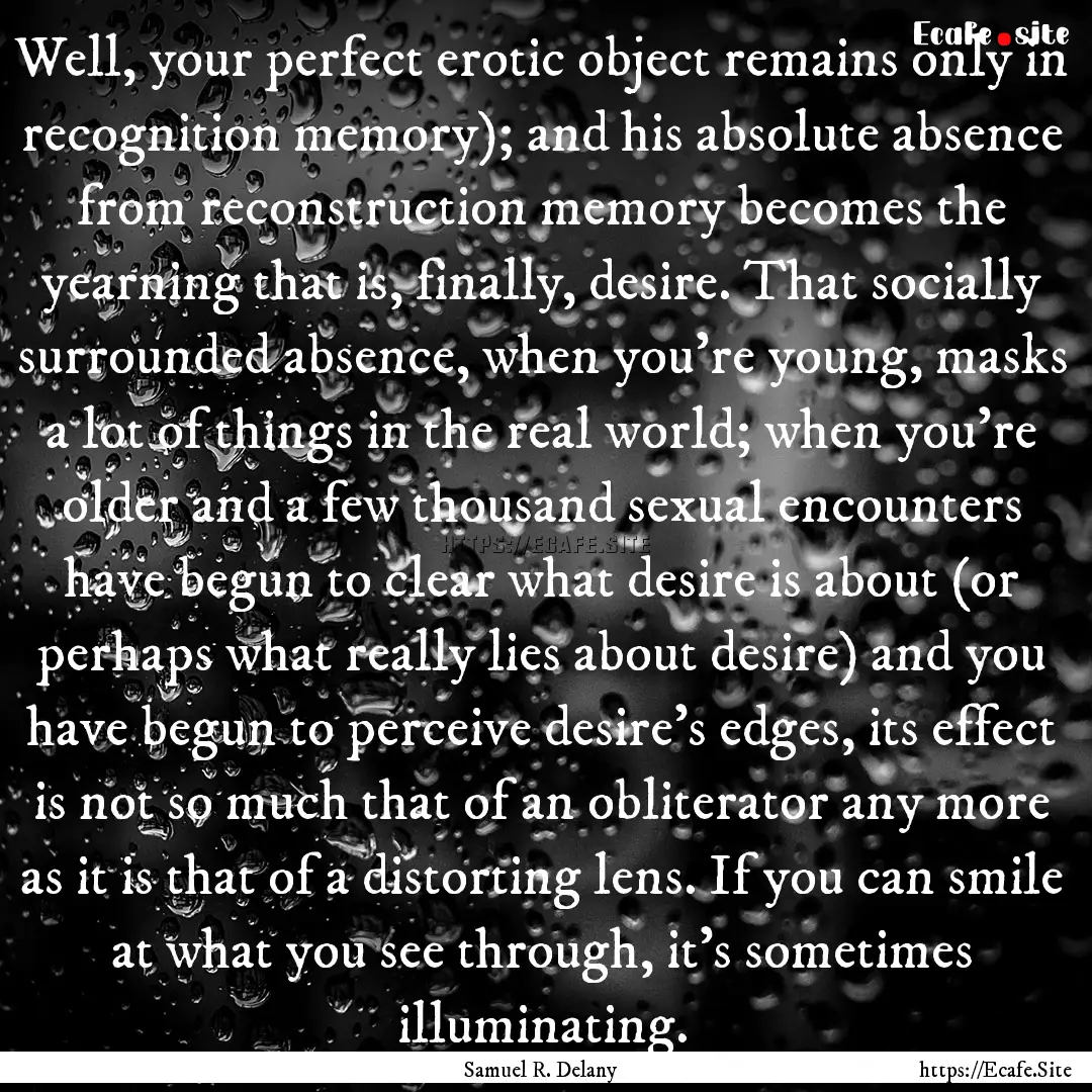 Well, your perfect erotic object remains.... : Quote by Samuel R. Delany