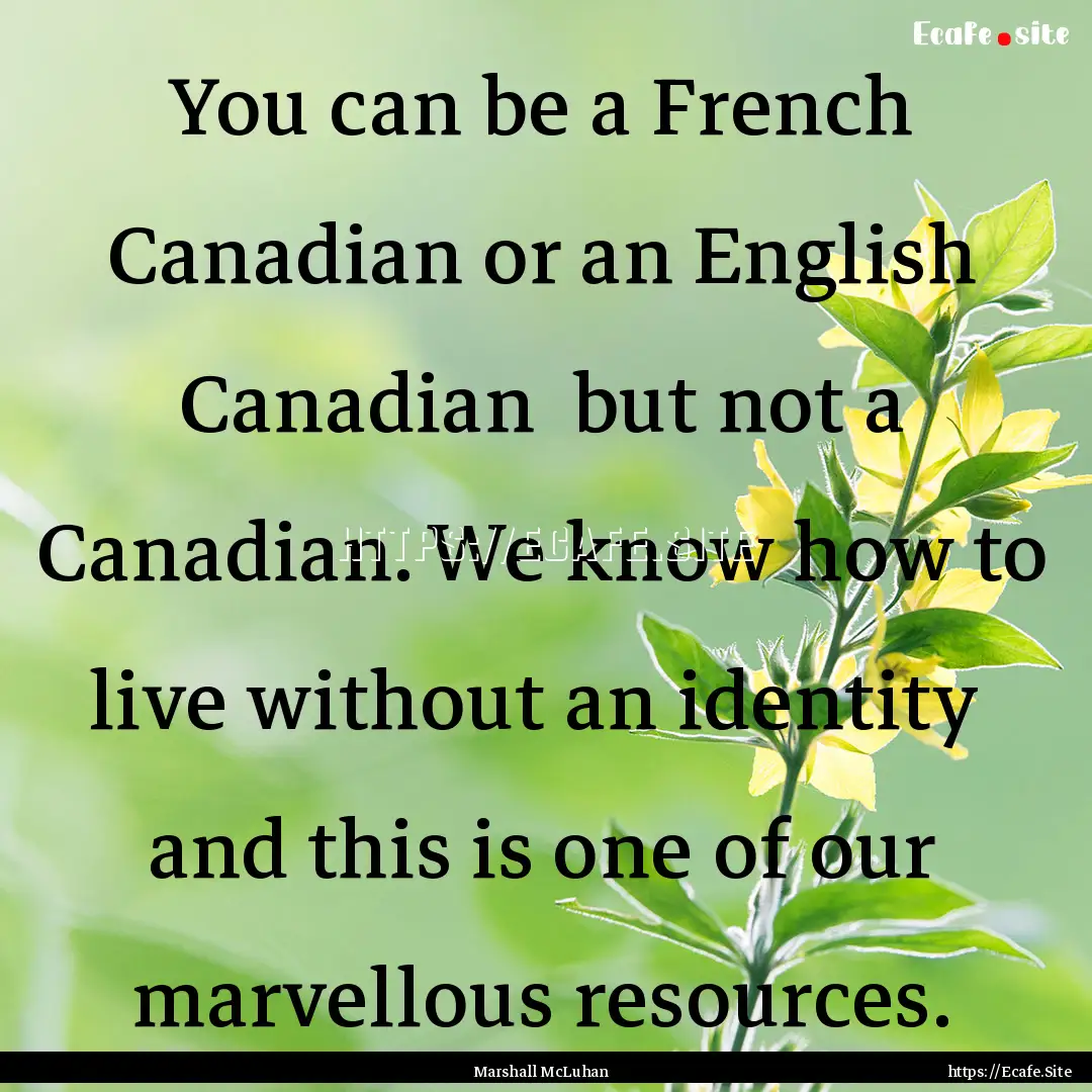 You can be a French Canadian or an English.... : Quote by Marshall McLuhan