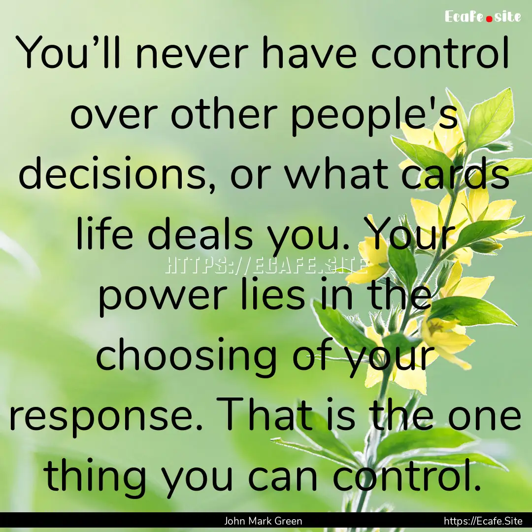 You’ll never have control over other people's.... : Quote by John Mark Green