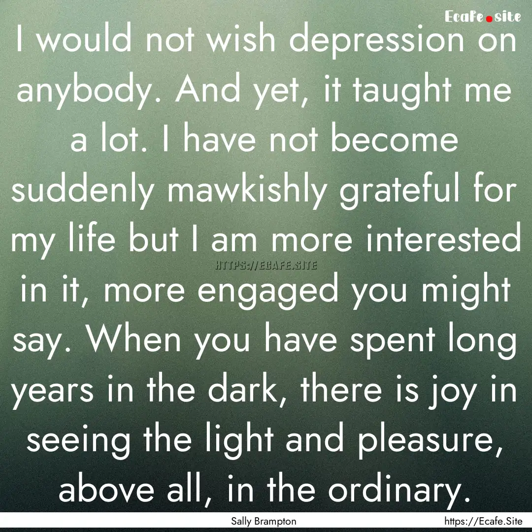 I would not wish depression on anybody. And.... : Quote by Sally Brampton