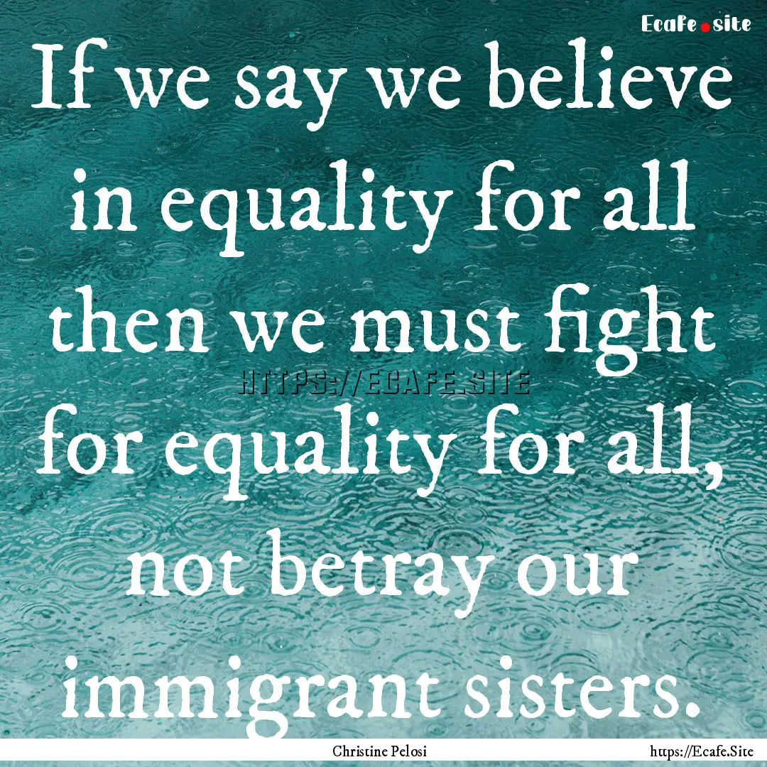 If we say we believe in equality for all.... : Quote by Christine Pelosi