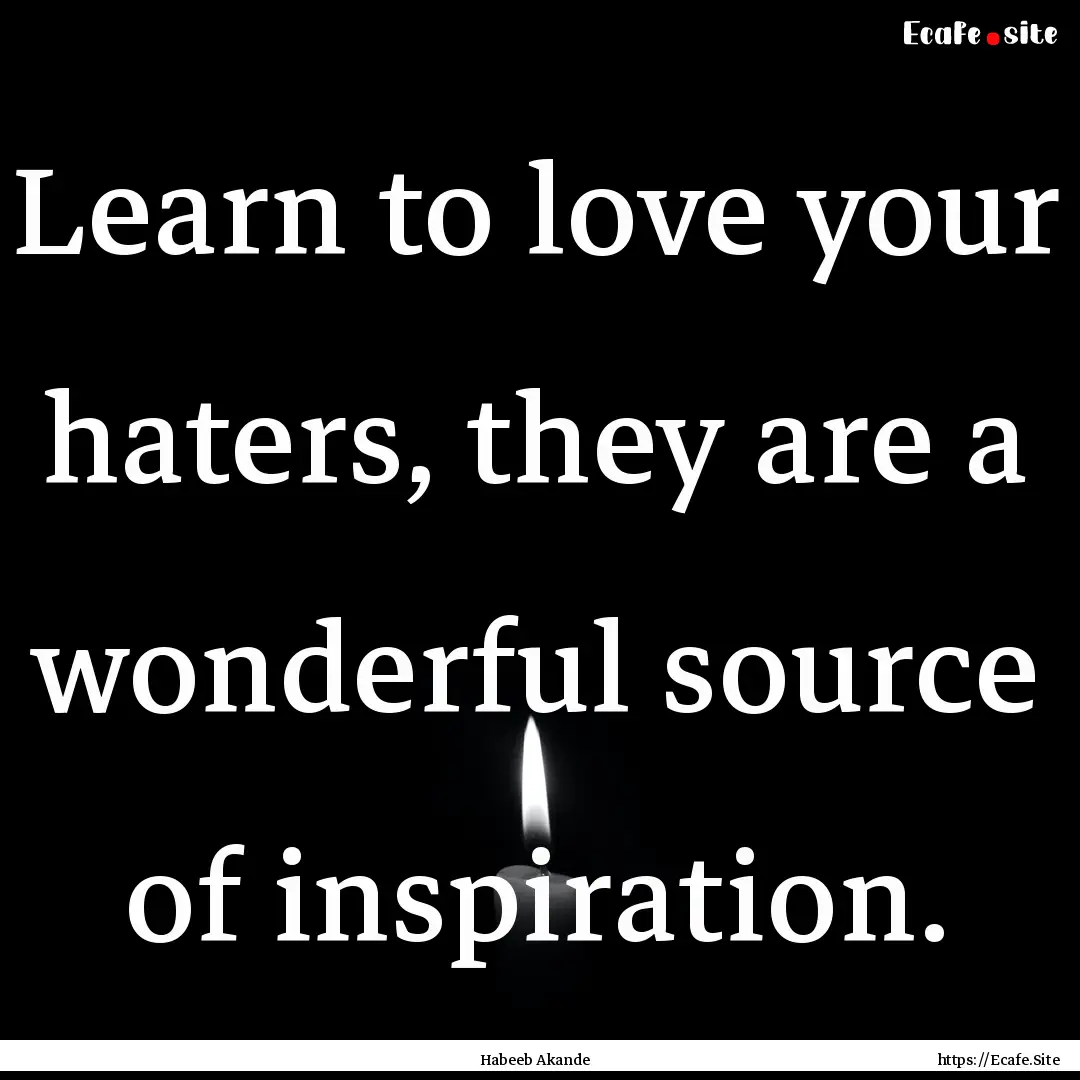 Learn to love your haters, they are a wonderful.... : Quote by Habeeb Akande