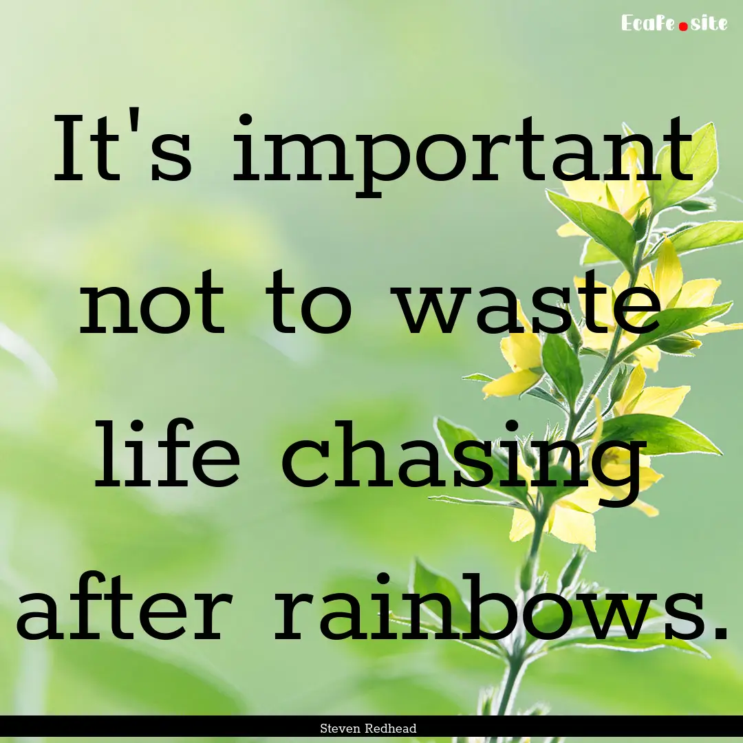 It's important not to waste life chasing.... : Quote by Steven Redhead